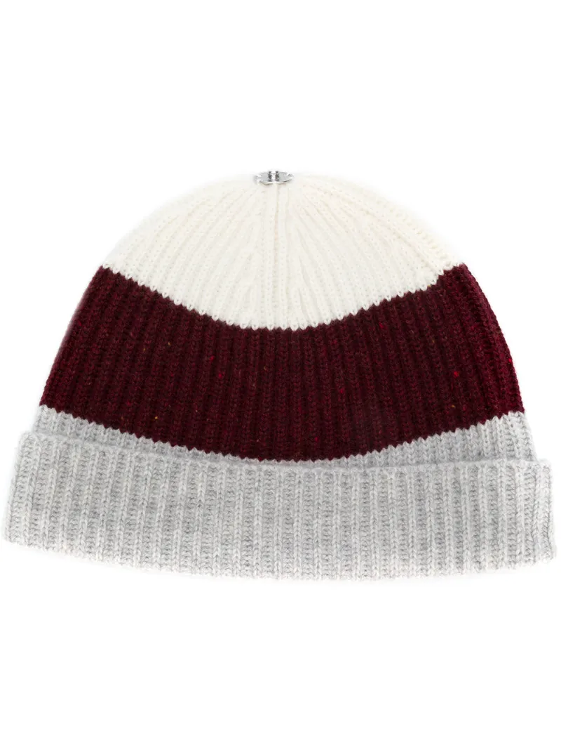 N.Peal pom-pom colour block beanie hat